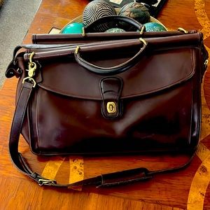 COACH executive travel collection brief case brown all leather in and out EUC